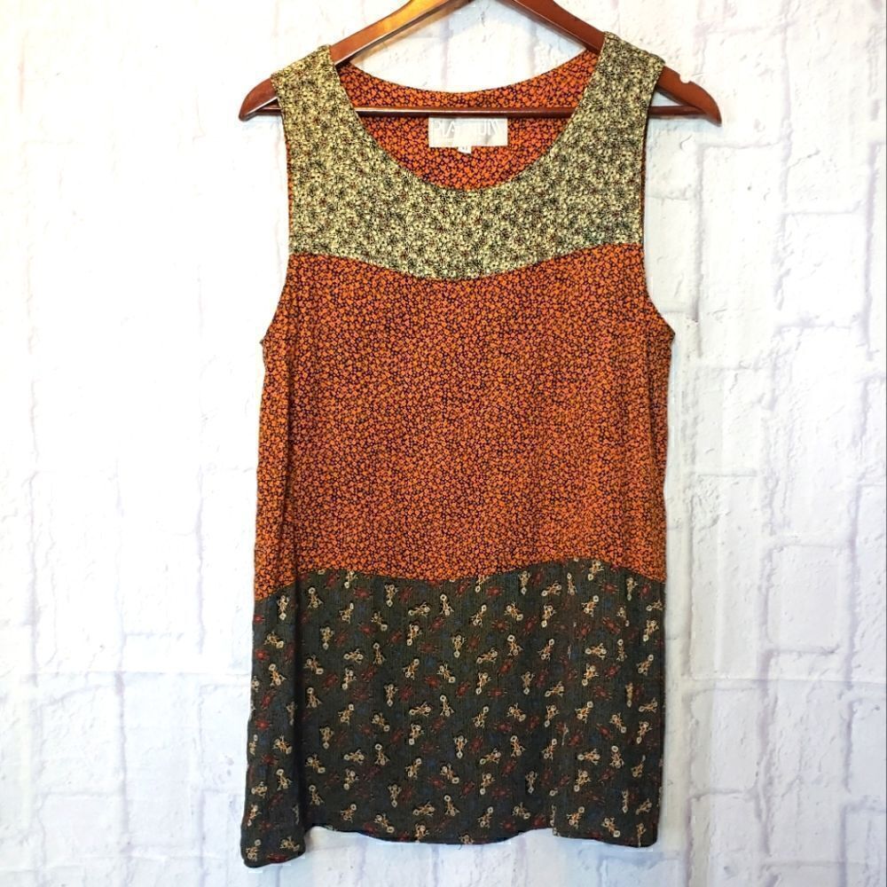 PLATINUM BY DOROTHY SCHOELEN Vintage Patchwork Ditsy Floral Tank Tunic Top